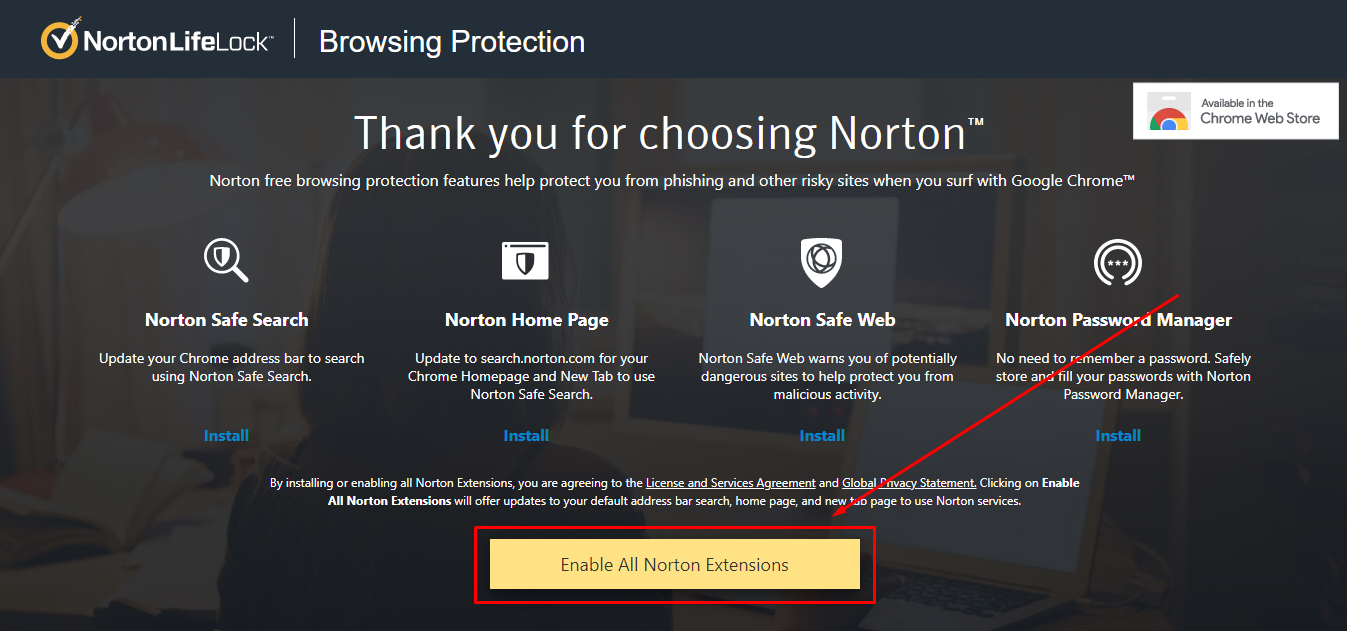 Mengaktifkan Norton Internet Security Browser Extension